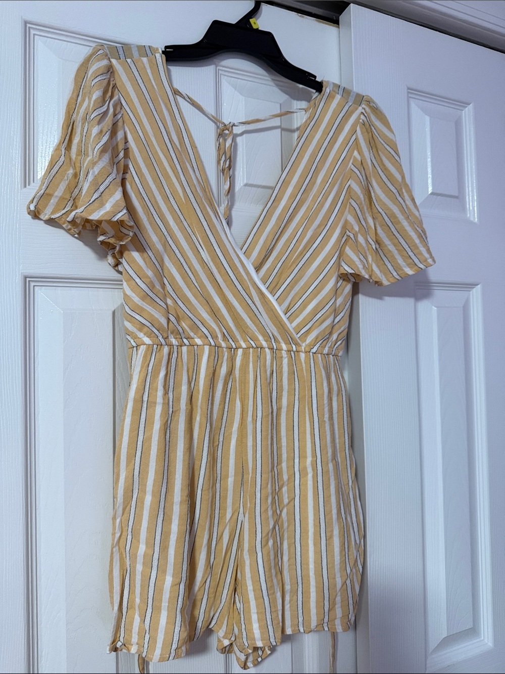 Trixxi Yellow and White Striped V-Neck Romper